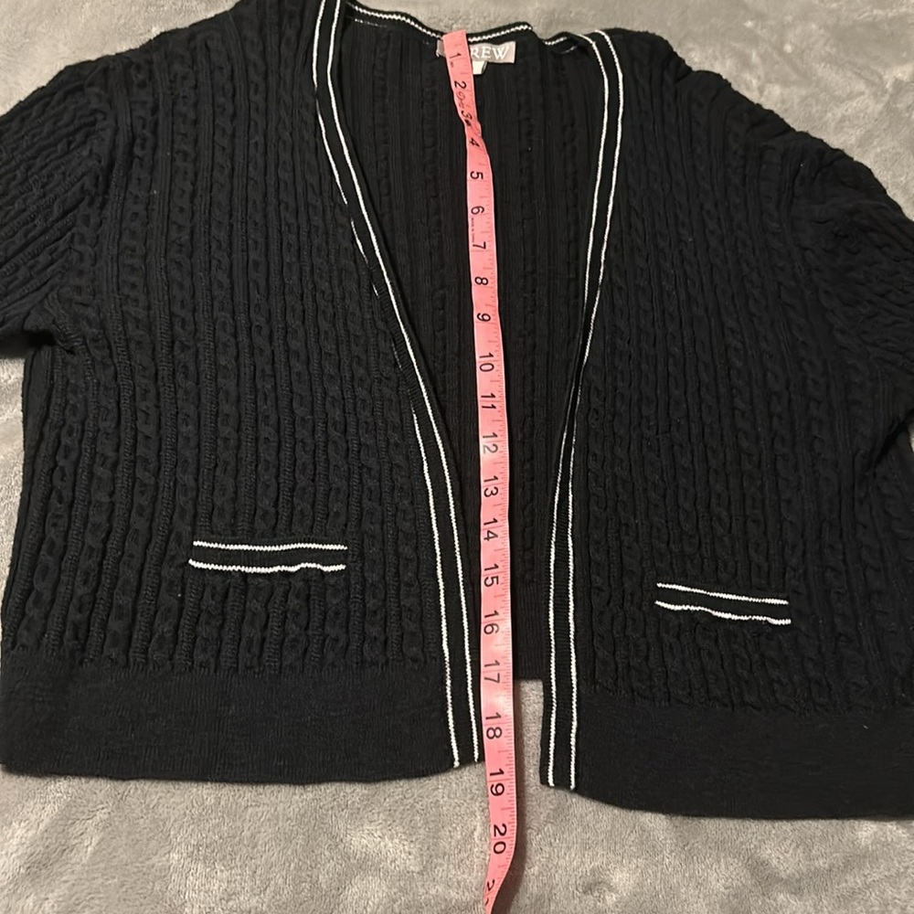 J.Crew Cropped Cable Knit Cardigan Tipped Black with h White Trim Sweater - Picture 7 of 10